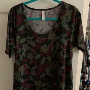 Lularoe Perfect T, med, floral/cross stitch look